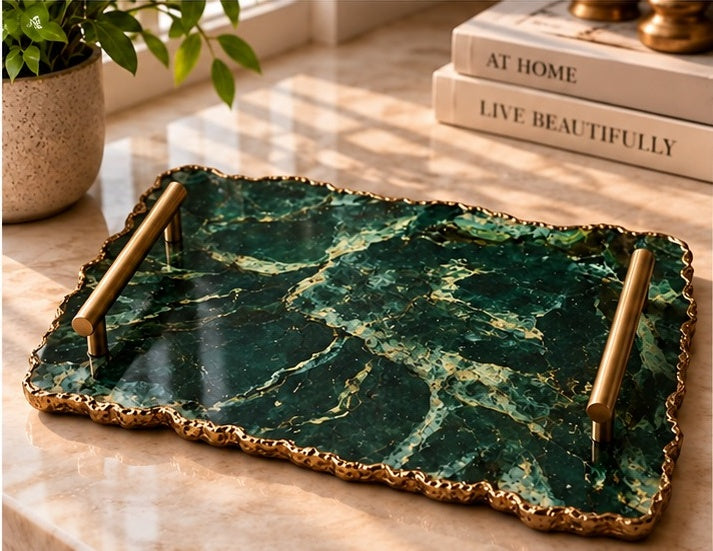 Large Forest Green Agate Organic Edge Tray