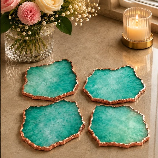 Aqua Agate Organic Edge Coasters – Set of 4