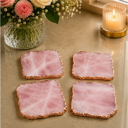 Rose Quartz Organic Edge Coasters – Set of 4