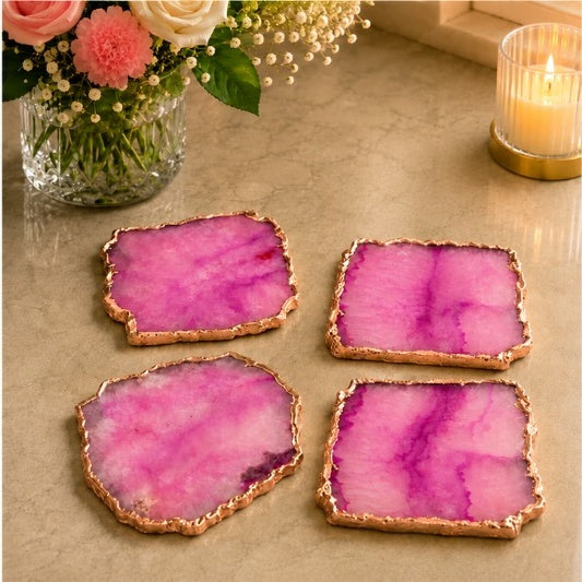 Pink Agate Organic Edge Coasters – Set of 4