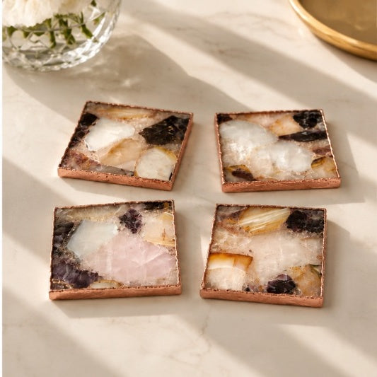 Raw Mixed Agate Square Coasters – Set of 4
