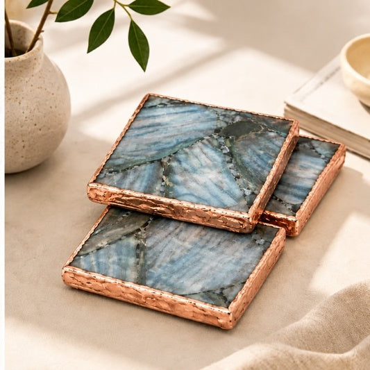 Blue & Green Agate Square Coasters – Set of 4