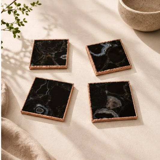 Black Agate Square Coasters – Set of 4