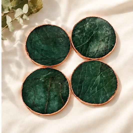 Forest Green Agate Round Coasters – Set of 4