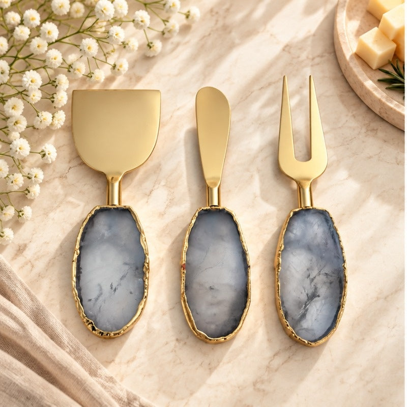 Rose Quartz Oval Cheese Knife Set