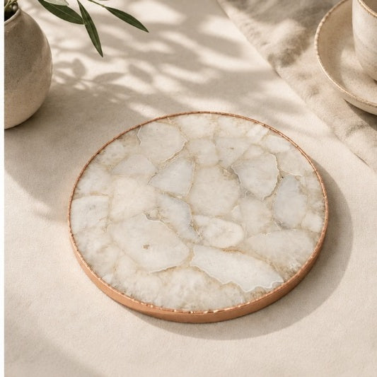White Crystal Agate Round Cheese Platter