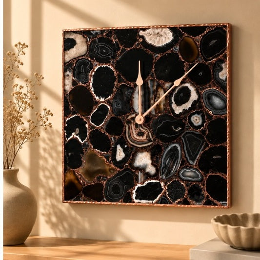 Black Agate Square Wall Clock