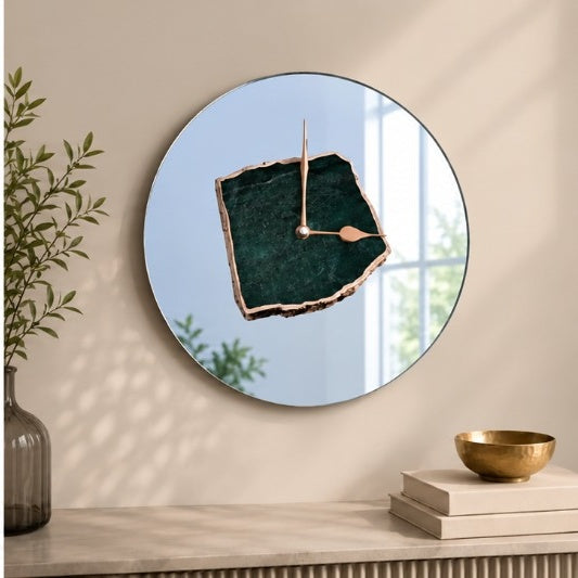 Green Aventurine Mirror Wall Clock – 10 Inch