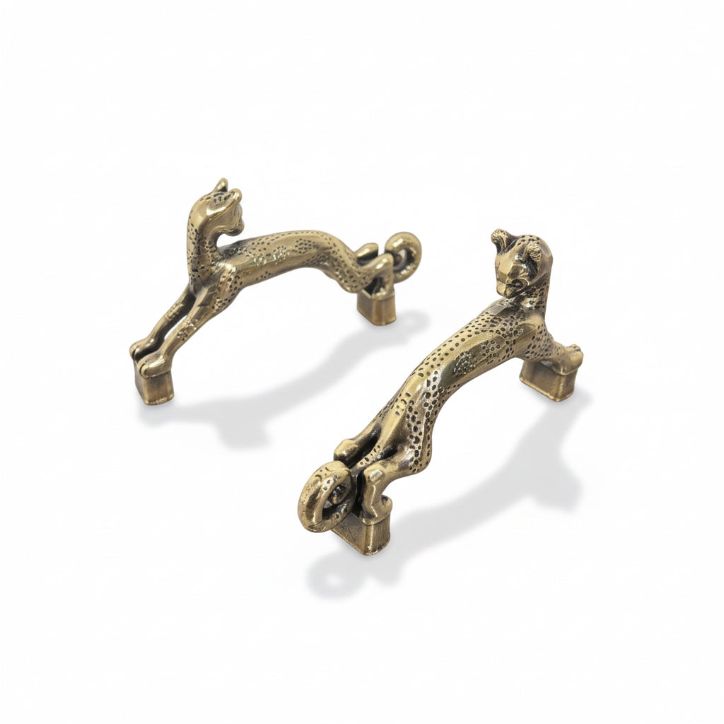 Leaping Leopard Brass Cabinet Handles | Antique Brass (Set of 2)