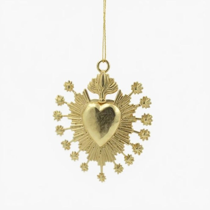 Heart starburst christmas ornament | electroformed brass metallic bauble in gold, silver or antique | set of 2 or 4