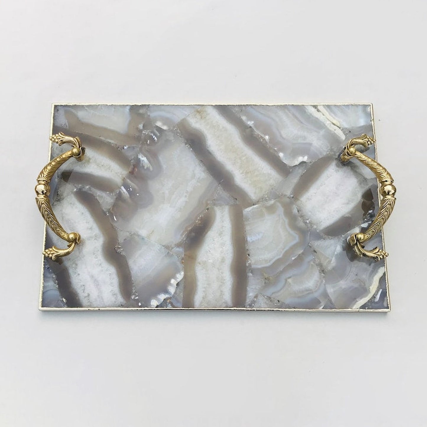 Wild Agate Serving Tray With Brass Handles