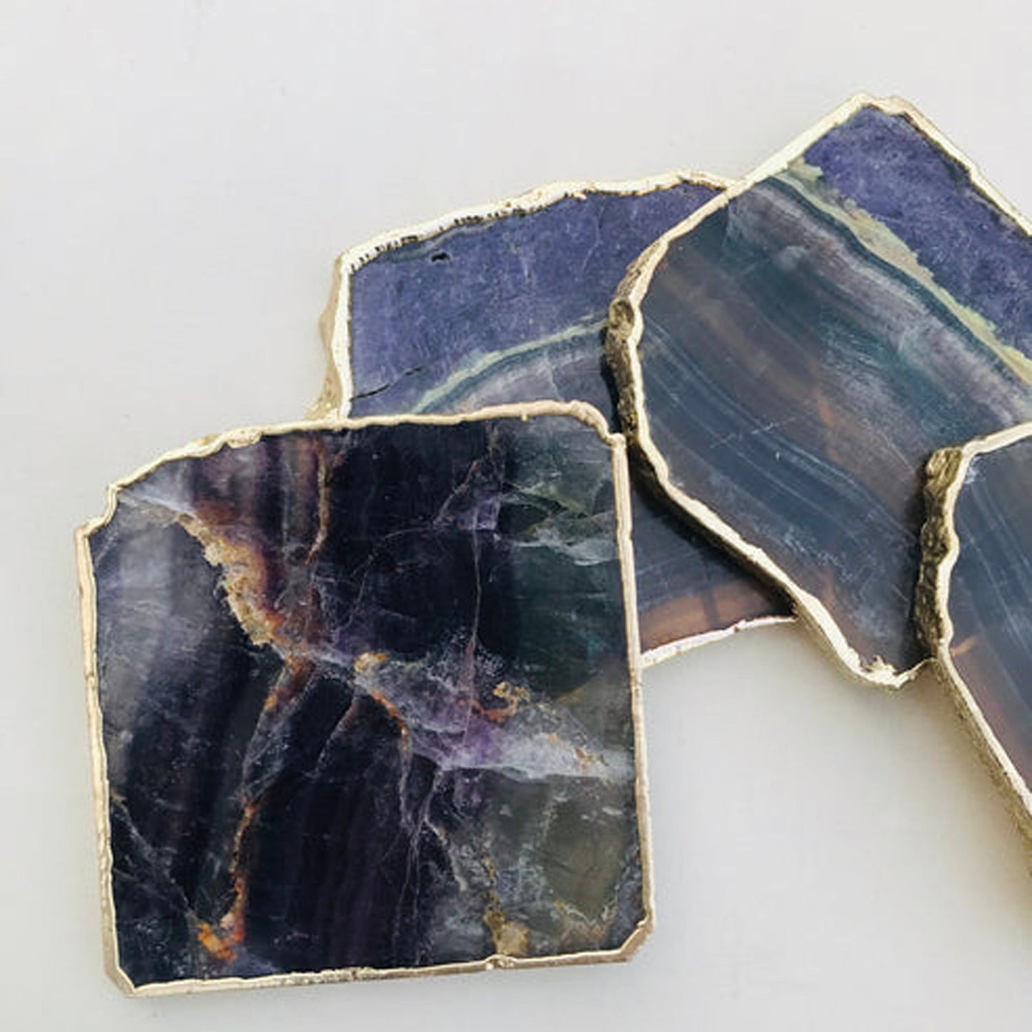 Multi fluorite/Gemstone/Semi-precious stone/Agate - Set of 4 Large Coasters/Personalised Momentos
