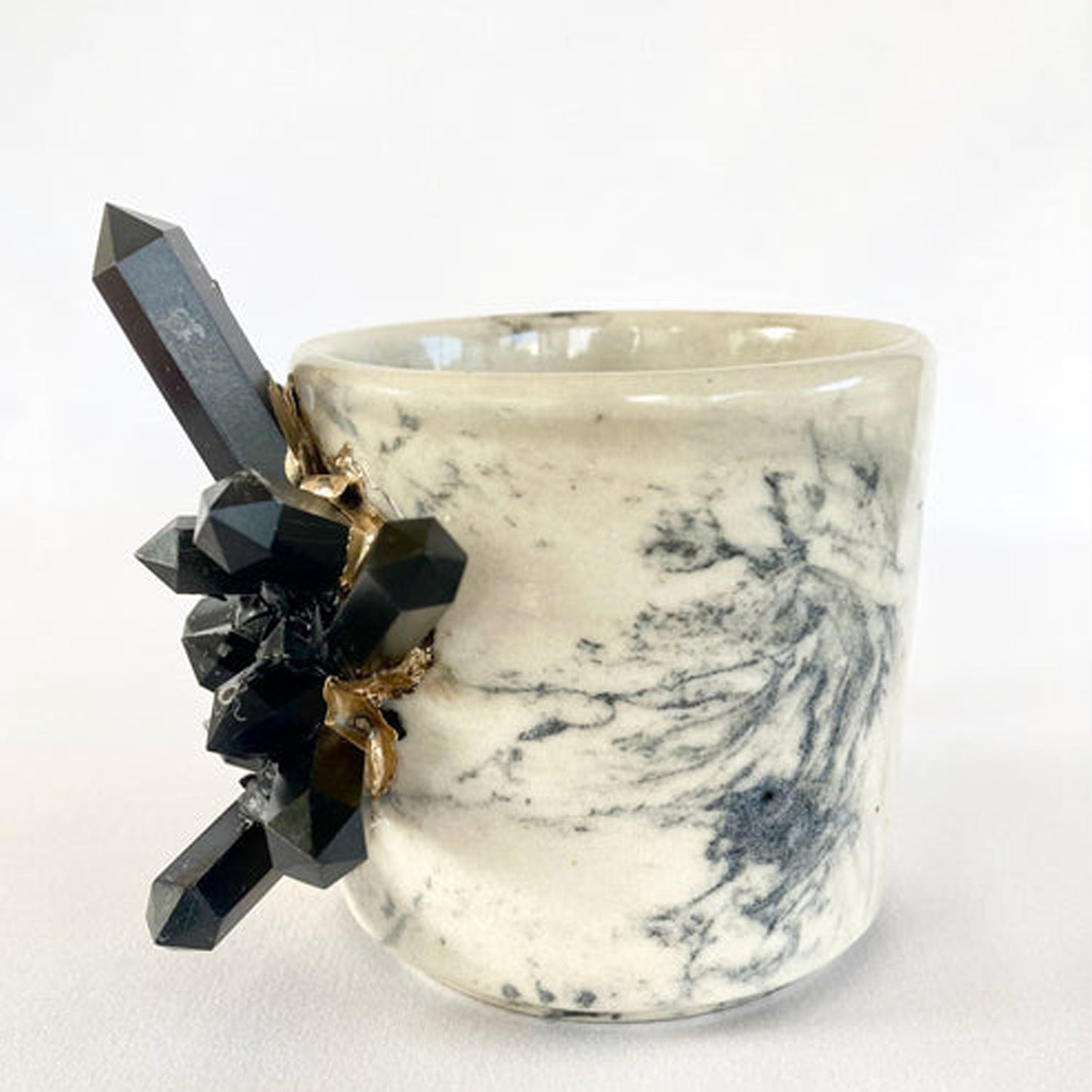 Grey Marble Ceramic Mugs with Black Agate (Set of 2)
