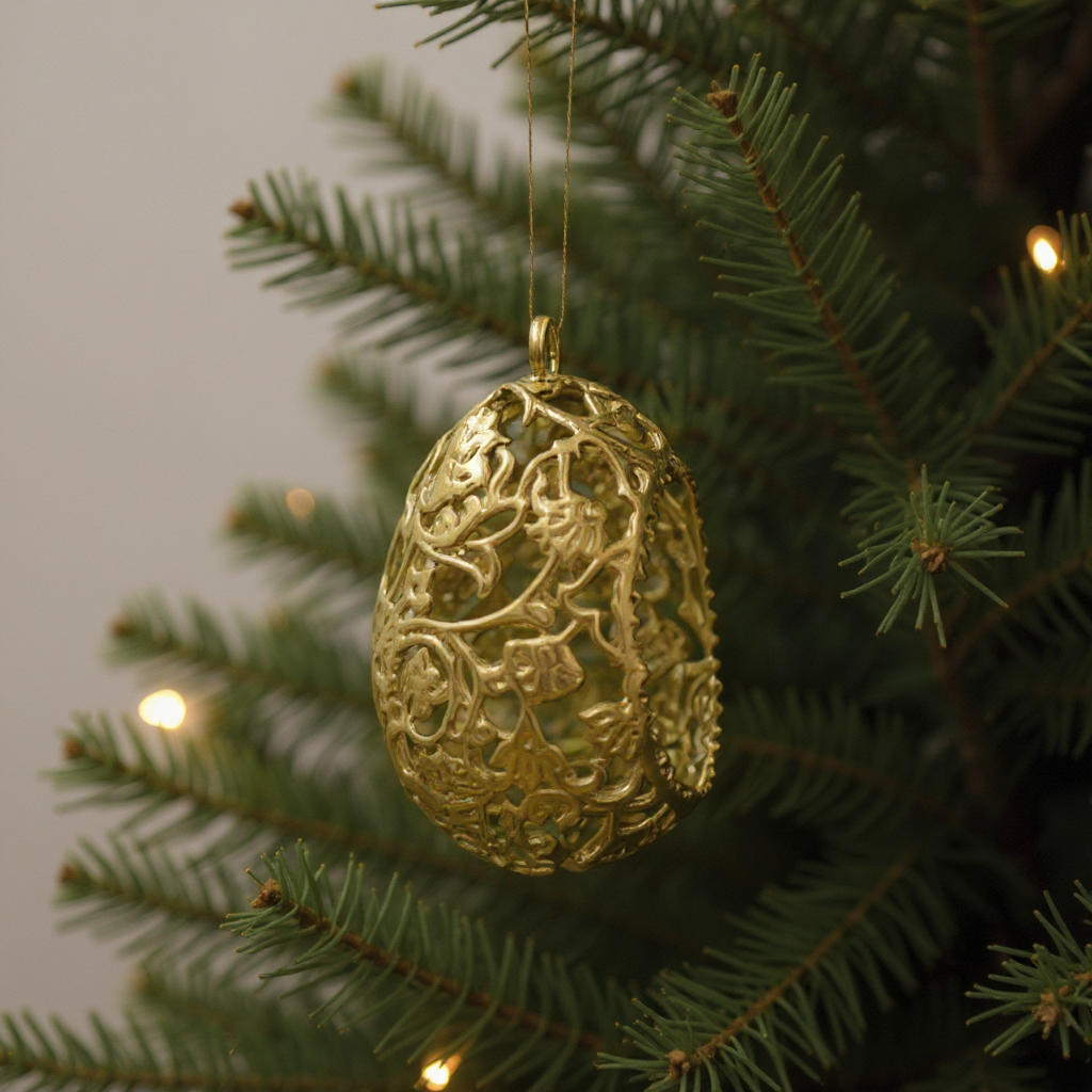 Floral egg christmas ornament | metallic tree decoration in gold, silver and antique | set of 2 or 4