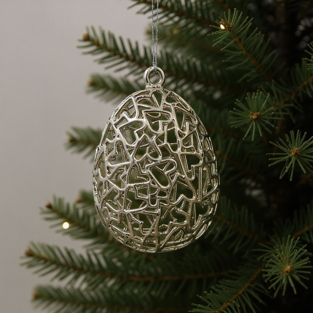 Heart egg christmas ornament | metallic holiday bauble in gold, silver and antique | set of 2 or 4