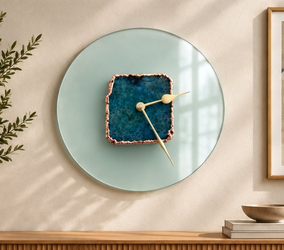 Glass agate wall clock in the rose gold finish