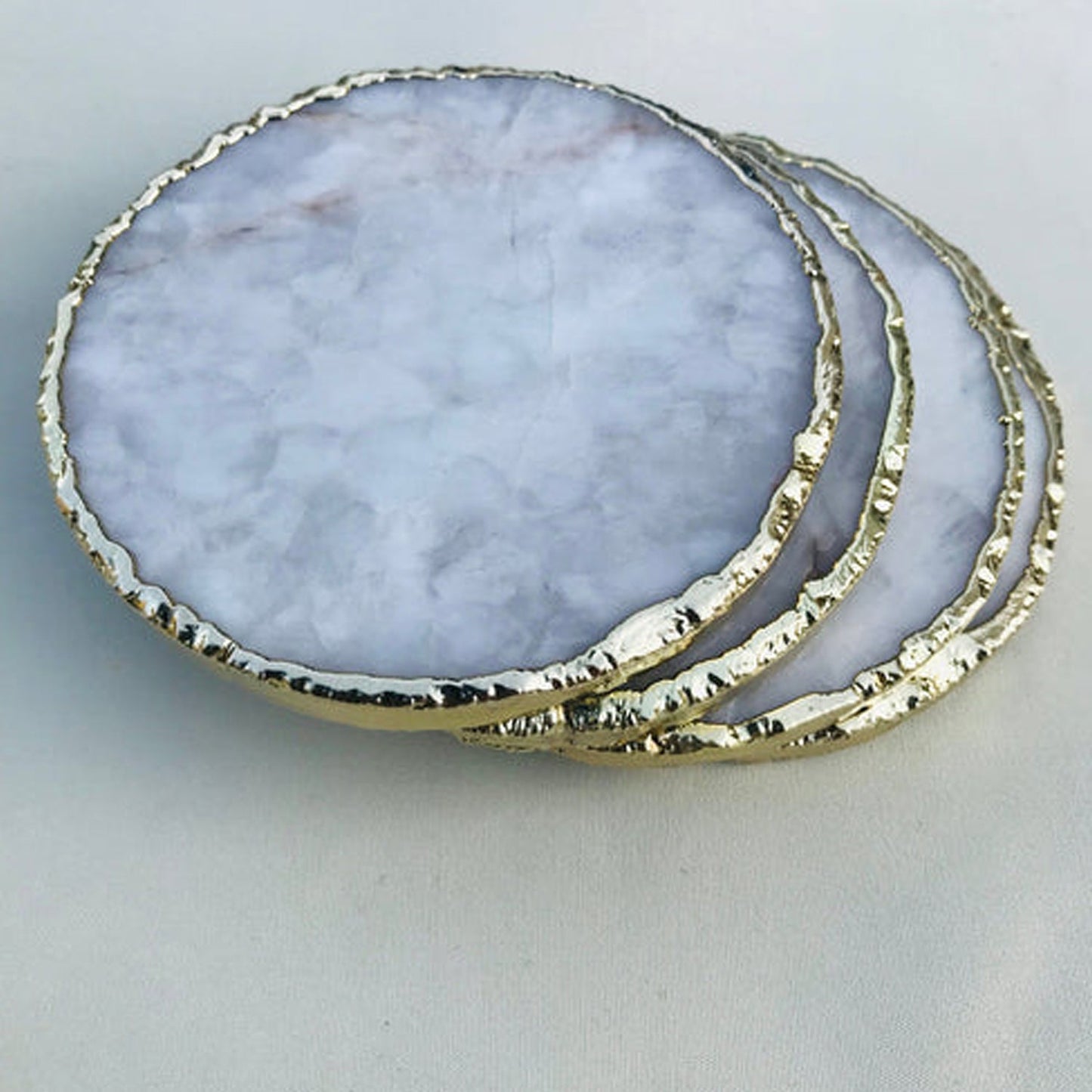 White Agate Hand Rounded Coasters - Set of 4 Large Coasters/Personalised Momentos
