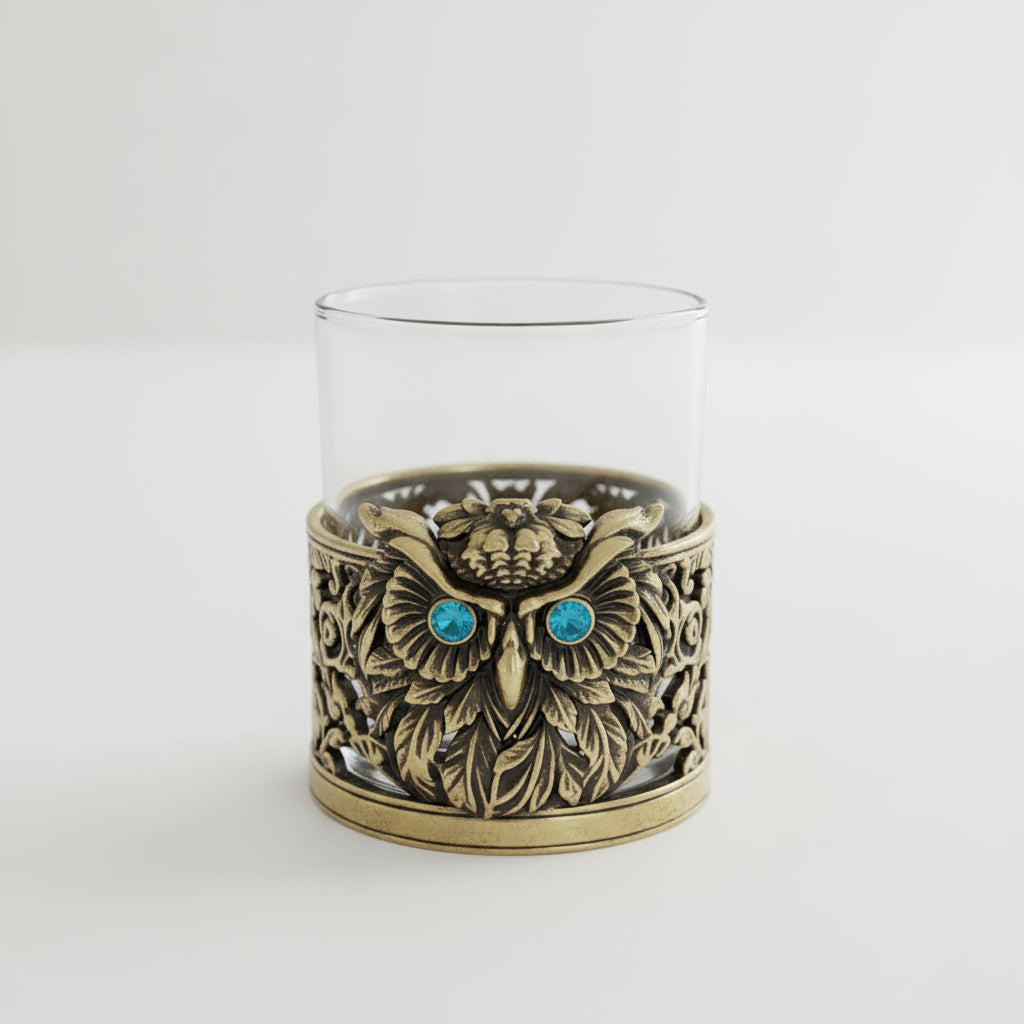 Set of 2 & Set of 4 - Owl Hand Whisky Glasses | Juice Glasses | Drinkware | Statement Barware | Halloween Glasses | Gold, Silver or Antique Finish