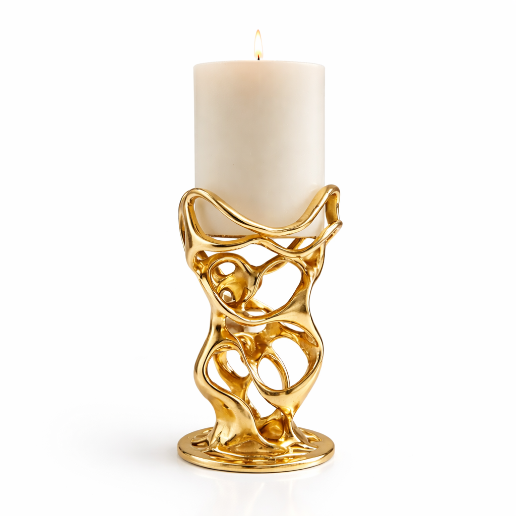 Swirl – Sculptural Pillar Candle Holder | Modern Artistic Candle Holder in Gold or Antique Finish