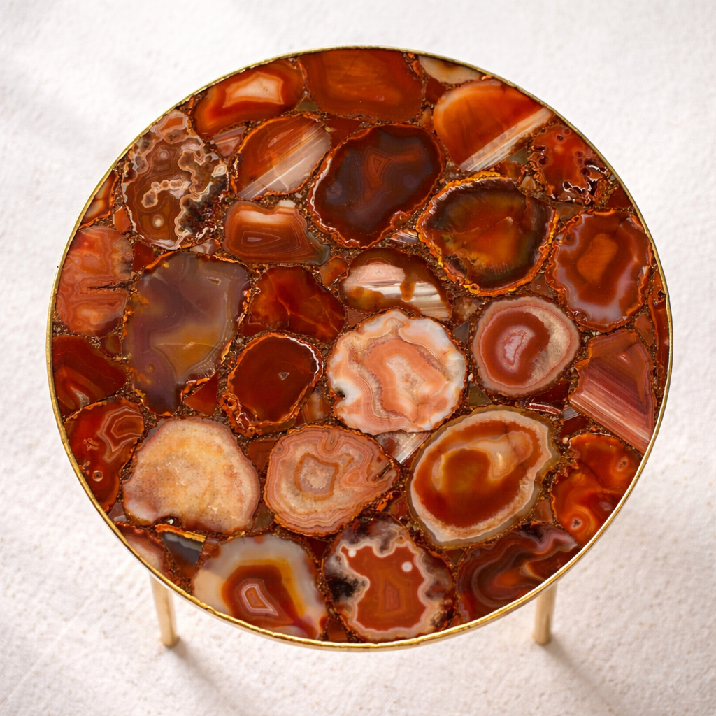 Maroon Red Agate Round Coffee/Side Table