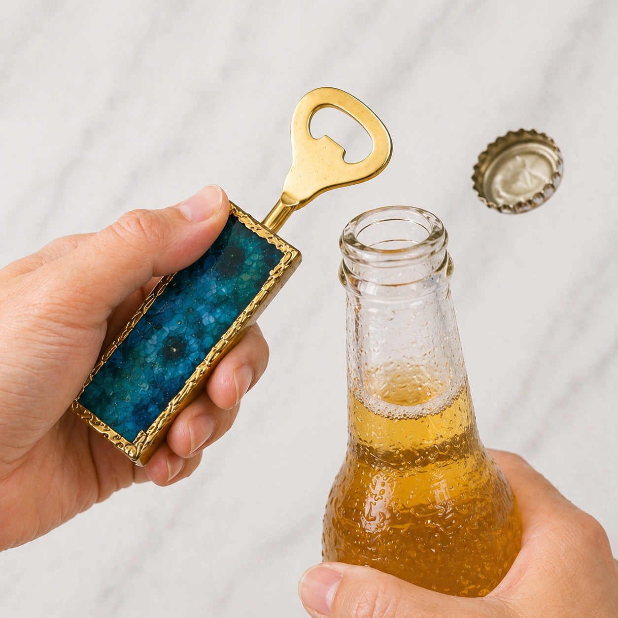 Set of 3 Aqua Agate Bottle Openers