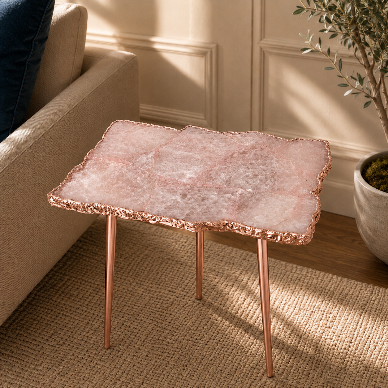 Rose Quartz Agate Organic Edge Side Table