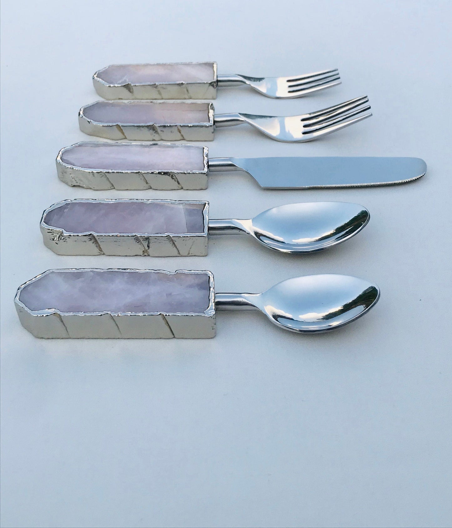Set of 5 Pieces Rose Quartz/Agate Cutlery
