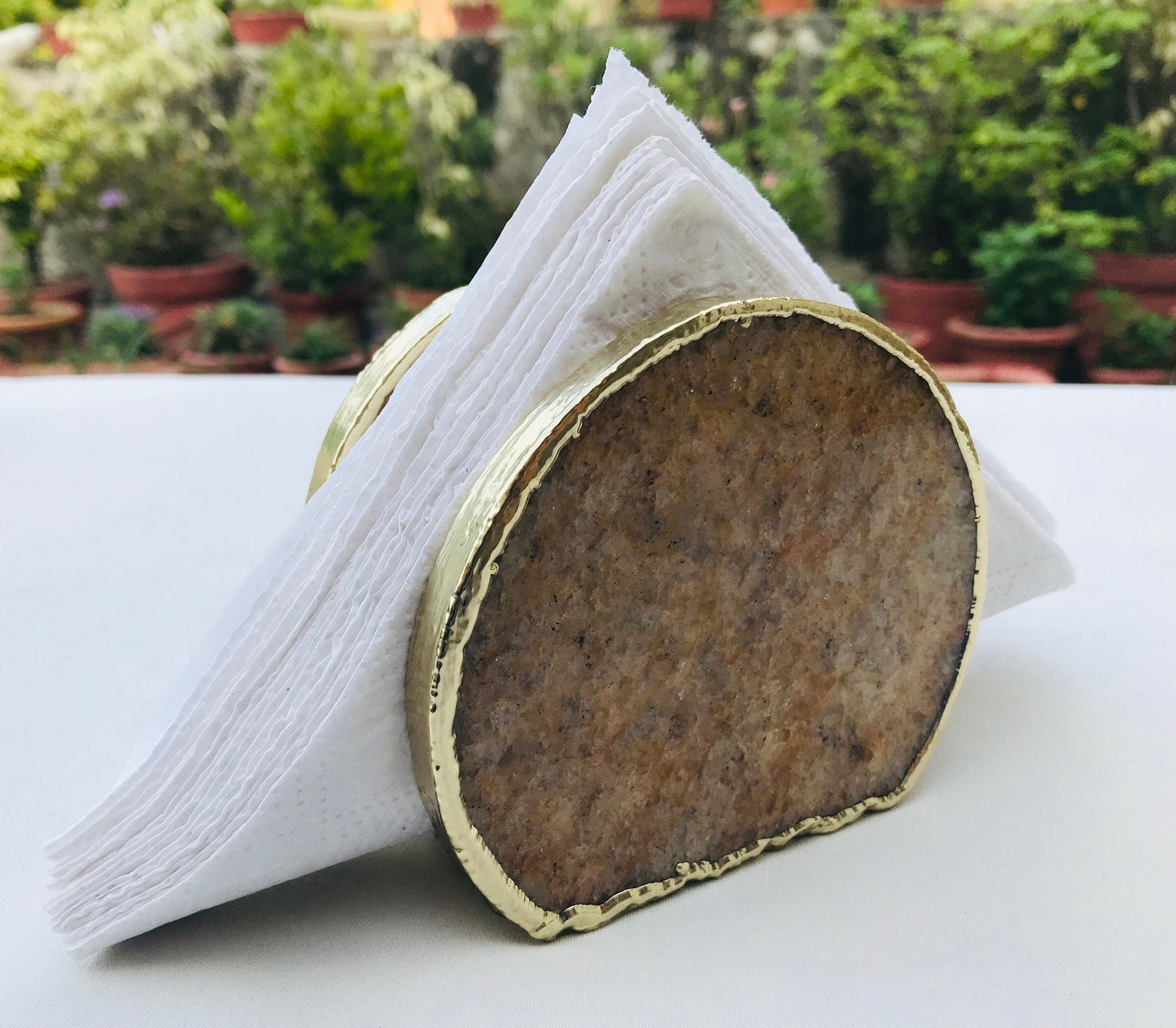 Hand Rounded Golden Quartz Agate Napkin Holder/Natural Stone Napkin Holder/Paper Napkin Holder/Desk Napkin Holder/Picnic Holder