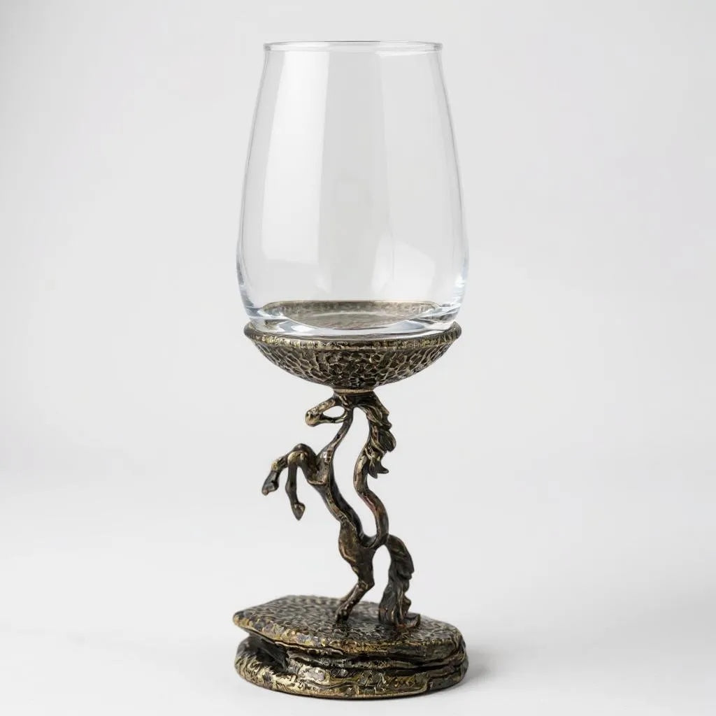 Stallion wine glass set | electroformed horse base designer stemware | Set of 2 / Set of 4
