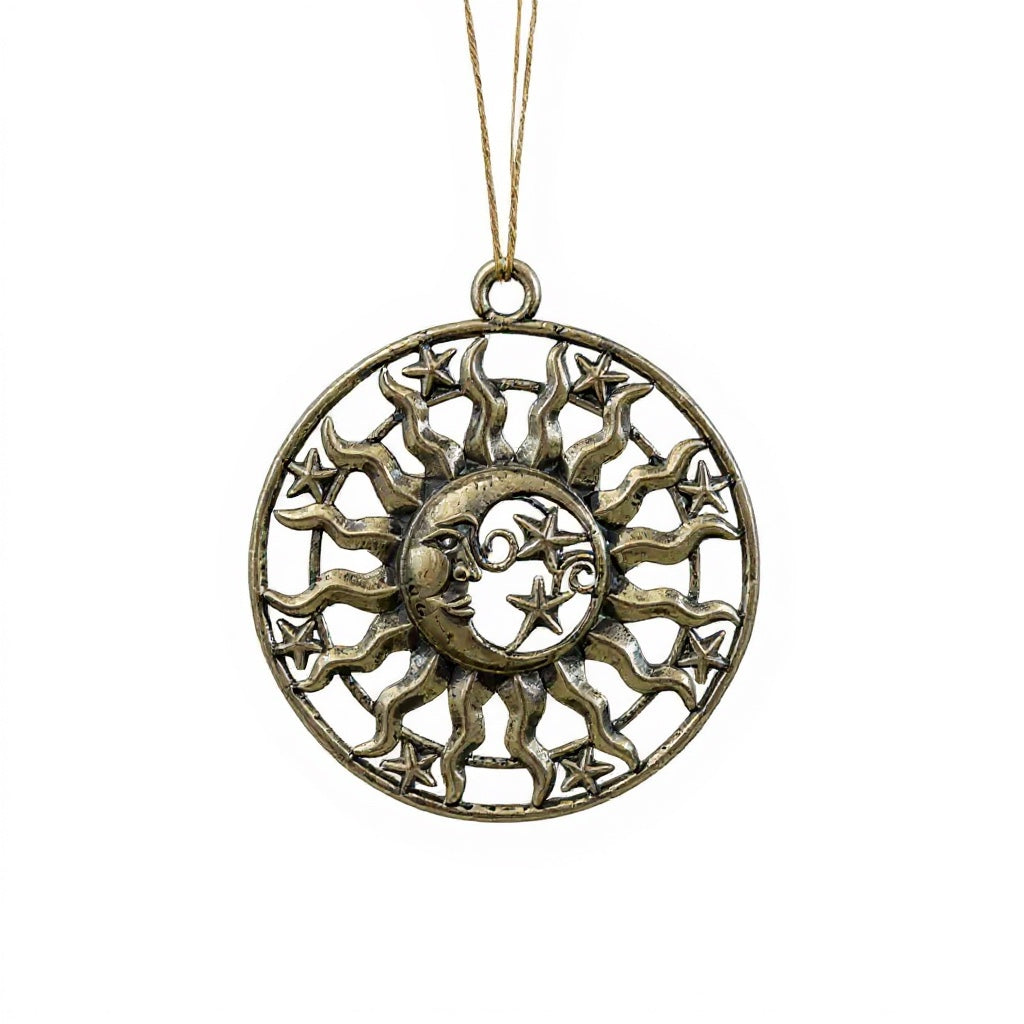 Sun and moon christmas ornament | celestial metallic decor in gold, silver and antique | set of 2 or 4