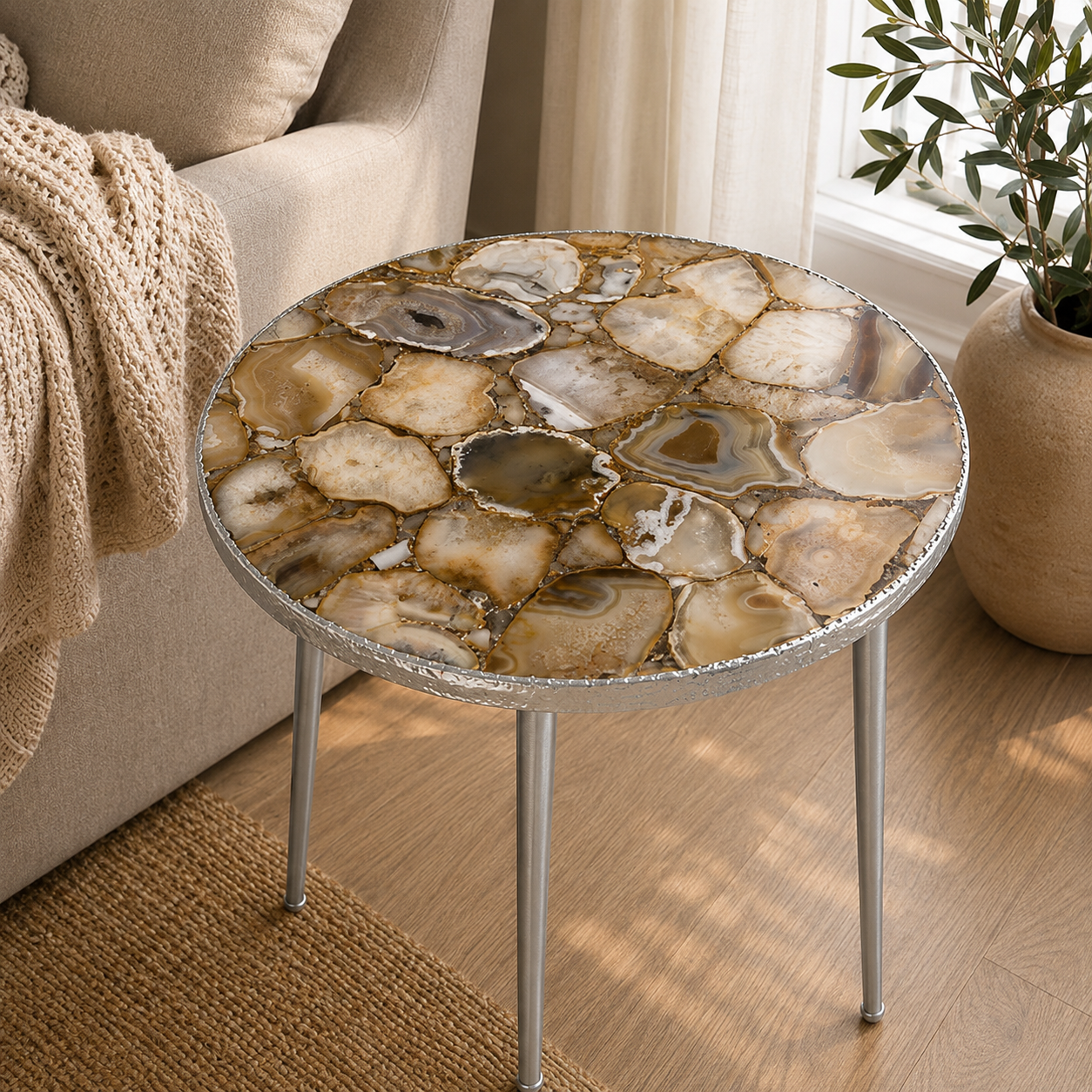 Golden Agate Round Side Table