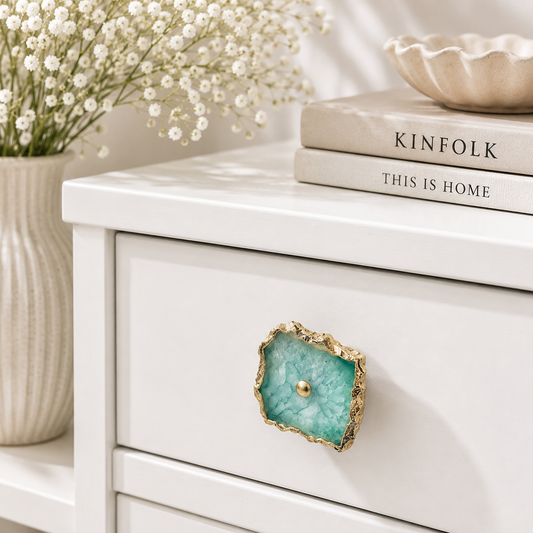 Aqua Agate Cabinet Pulls — Set of 6