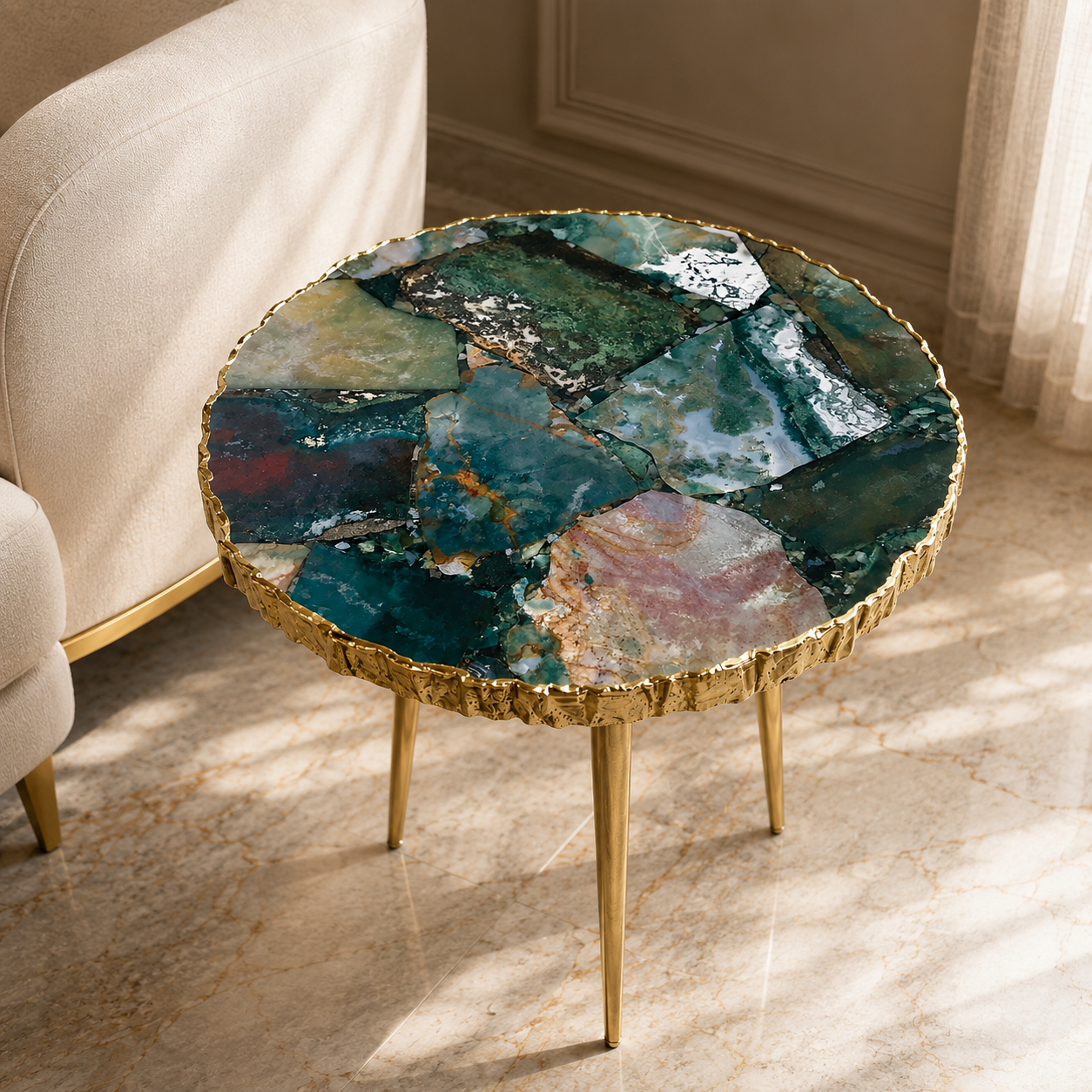 Green Agate Round Side Table