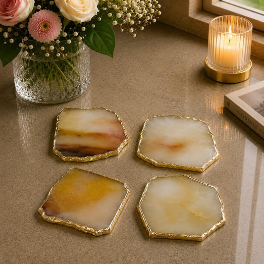Mustard Agate Coasters – Set of 4