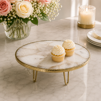 White Crystal Agate Cake Stand — finish options, gold, silver, rose gold