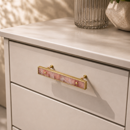 Rose Quartz Agate Cabinet Handle - Set of 4