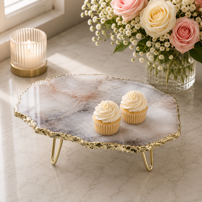 Grey Agate Cake Stand — finish options, gold, silver, rose gold