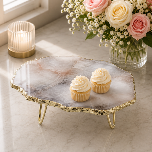 Grey Agate Cake Stand — finish options, gold, silver, rose gold