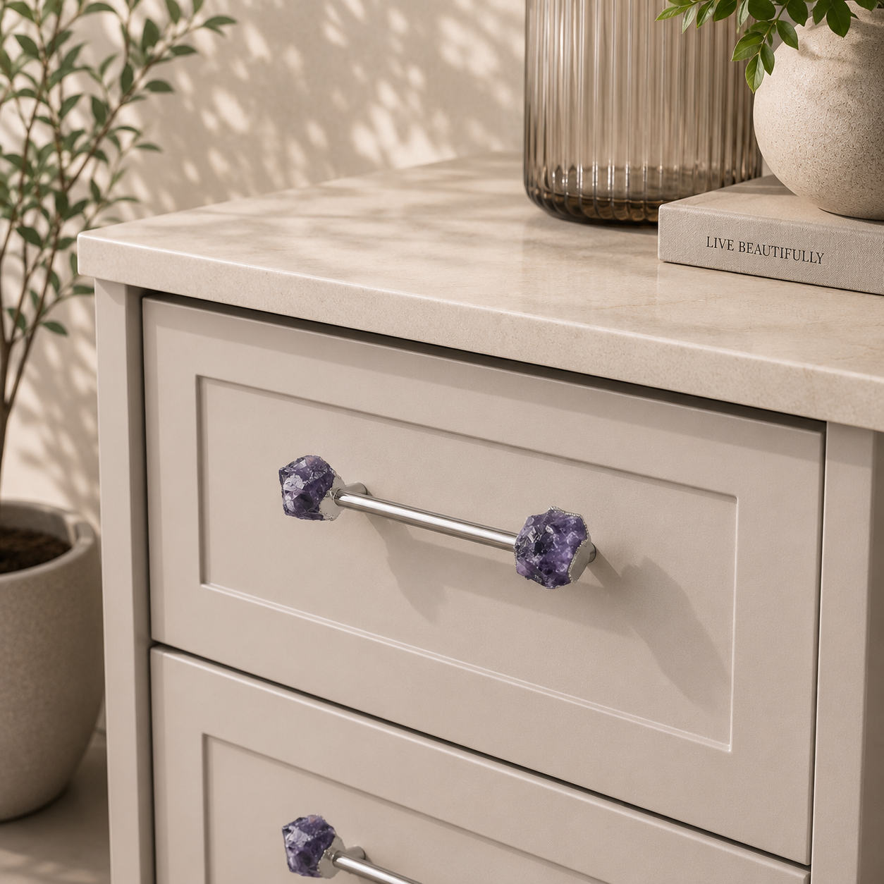 Amethyst Crystal Cabinet Handle - Set of 4