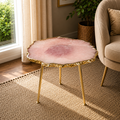 Small Rose Quartz Agate Organic Edge Side Table