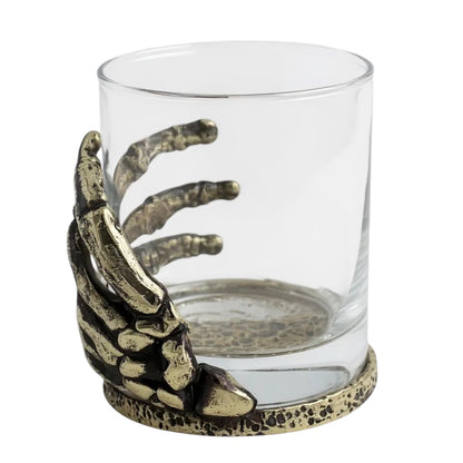 Set of 2 & Set of 4 – Skeleton Hand Whisky Glasses | Statement Barware & Halloween Drinkware | Gold, Silver or Antique Finish