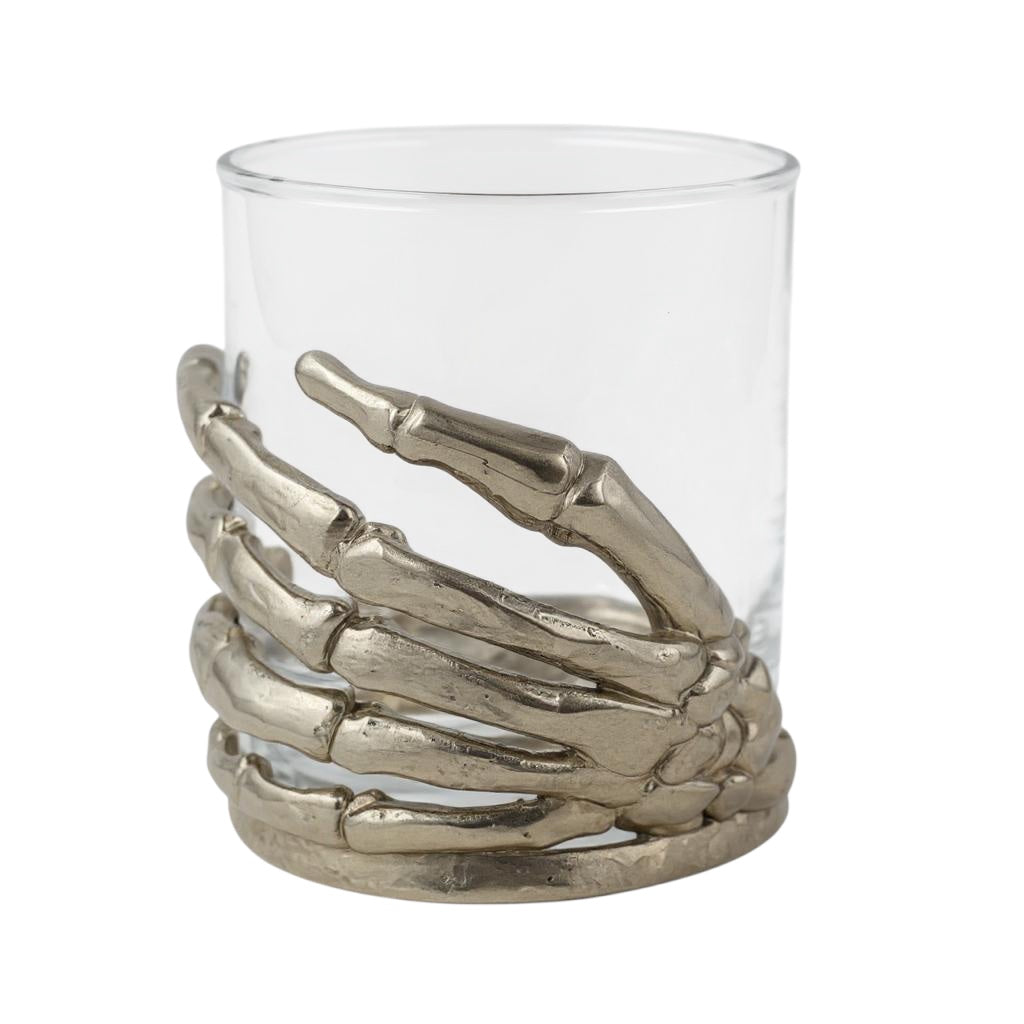 Set of 2 & Set of 4 – Skeleton Hand Whisky Glasses | Statement Barware & Halloween Drinkware | Gold, Silver or Antique Finish