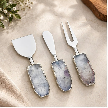 Clear Quartz Slab Cheese Knife Set