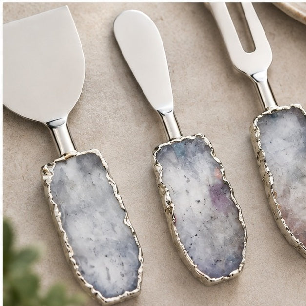Clear Quartz Slab Cheese Knife Set
