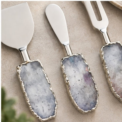 Clear Quartz Slab Cheese Knife Set