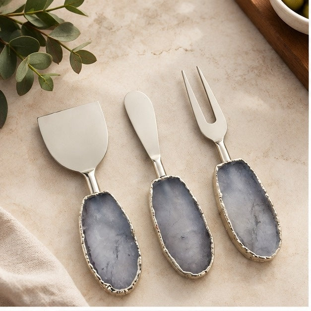 Rose Quartz Oval Cheese Knife Set
