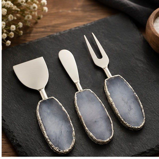 Clear Quartz Oval Cheese Knife Set