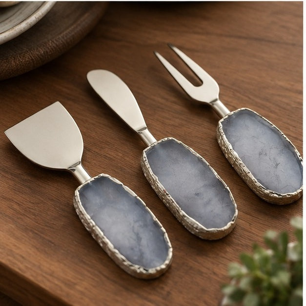 Rose Quartz Oval Cheese Knife Set