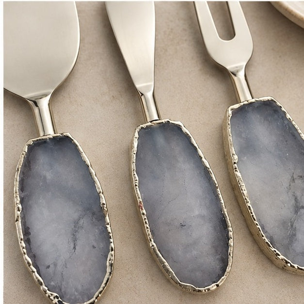 Rose Quartz Oval Cheese Knife Set