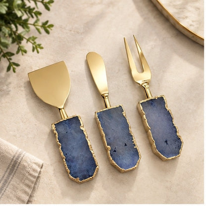 Blue Agate Slab Cheese Knife Set